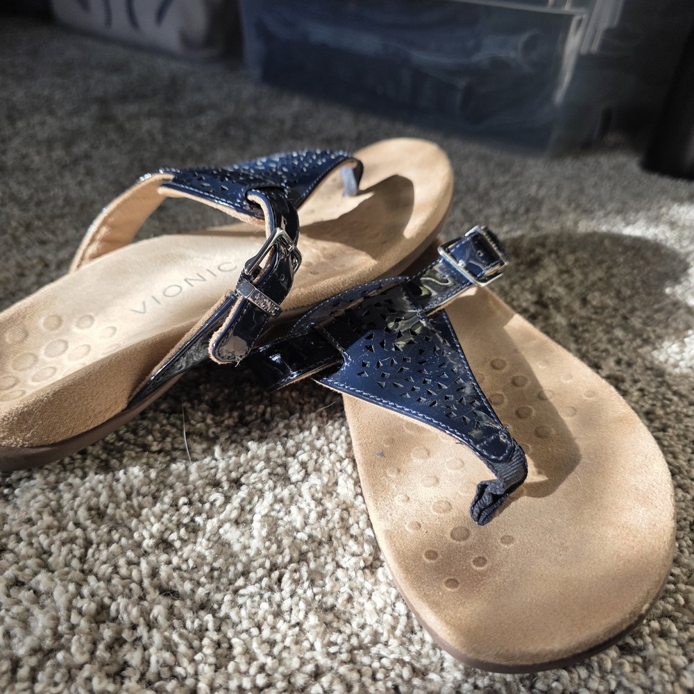 Vionic Women's Dark Blue and Tan Sandals